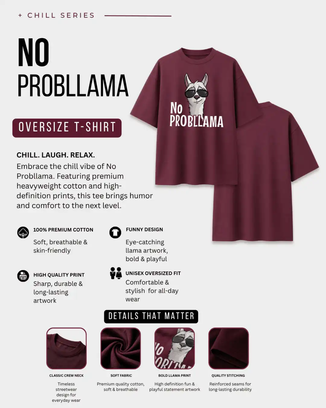 No Probllama Funny Llama Graphic Oversized T-Shirt
