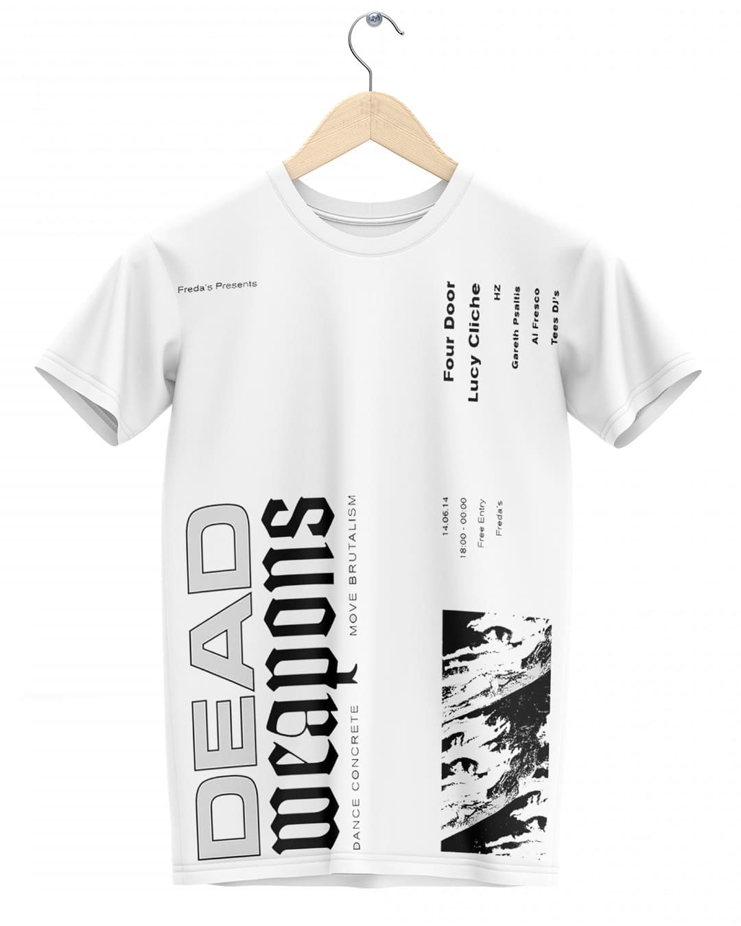 Dead Weapons Techno Brutalism Event Flyer White Graphic T-Shirt