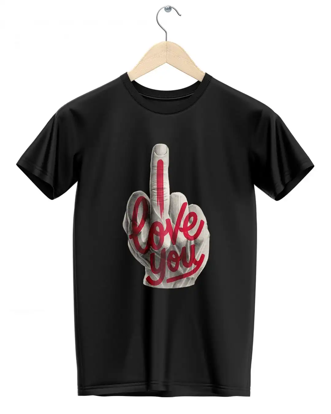 Love You Middle Finger Graphic Black Streetwear T-Shirt