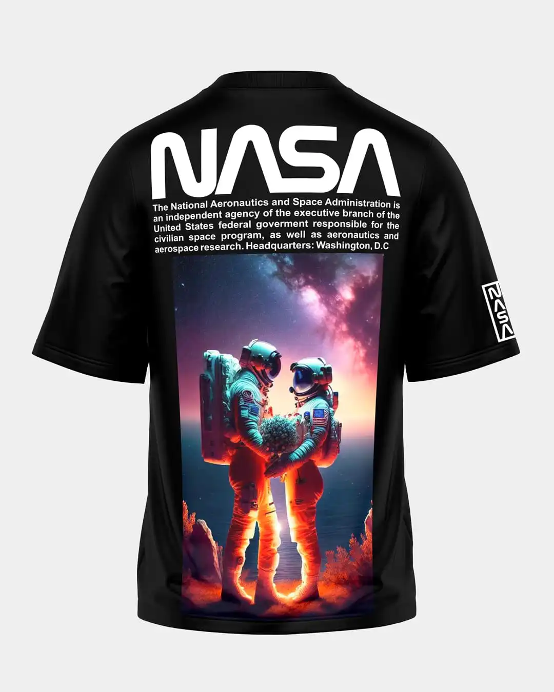 NASA Astronaut Couples Nebula Graphic Black T-Shirt