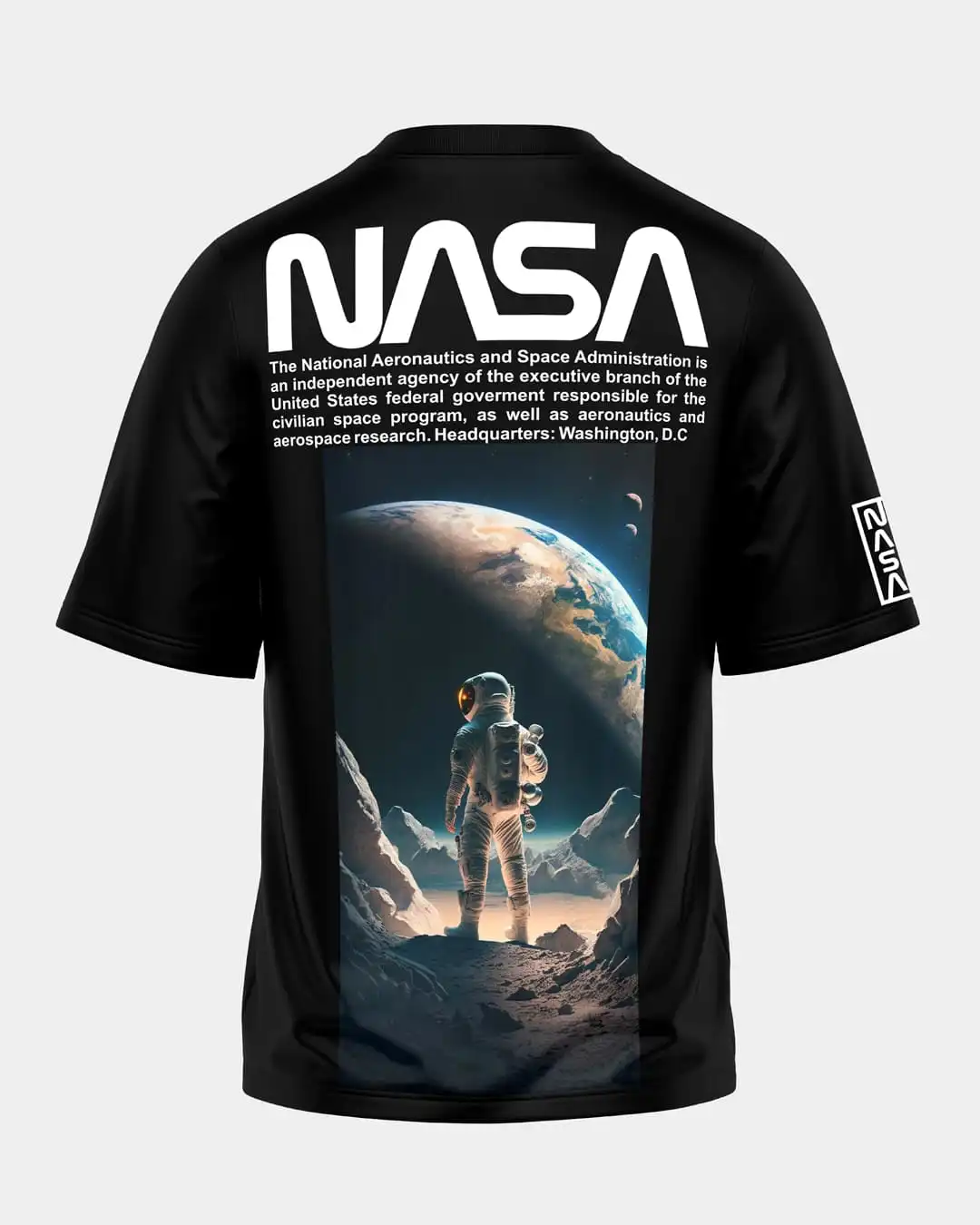 NASA Astronaut Planet Rise Graphic Black T-Shirt