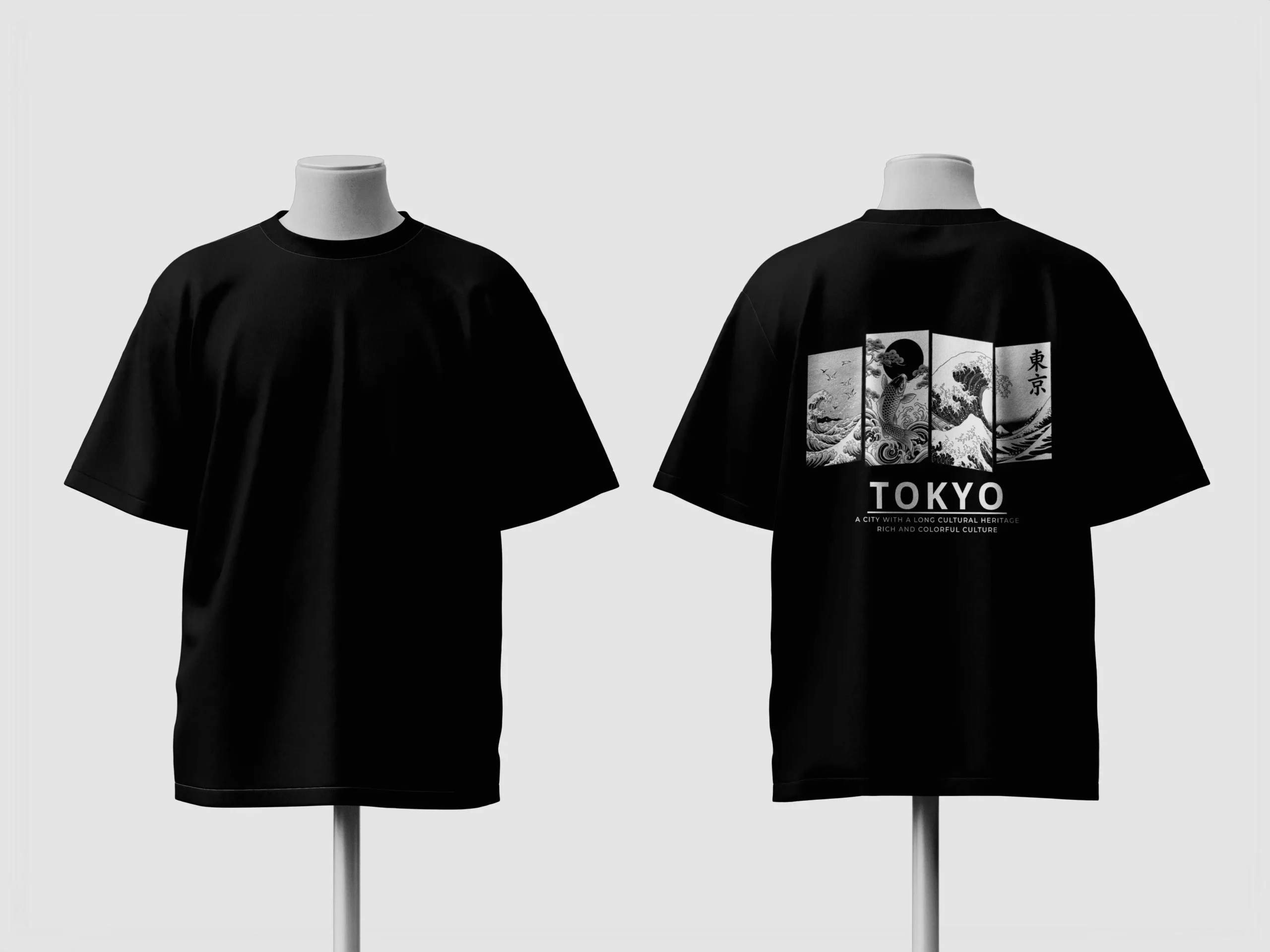 Tokyo Ukiyo-e Hokusai Wave Panel Graphic Oversized T-Shirt