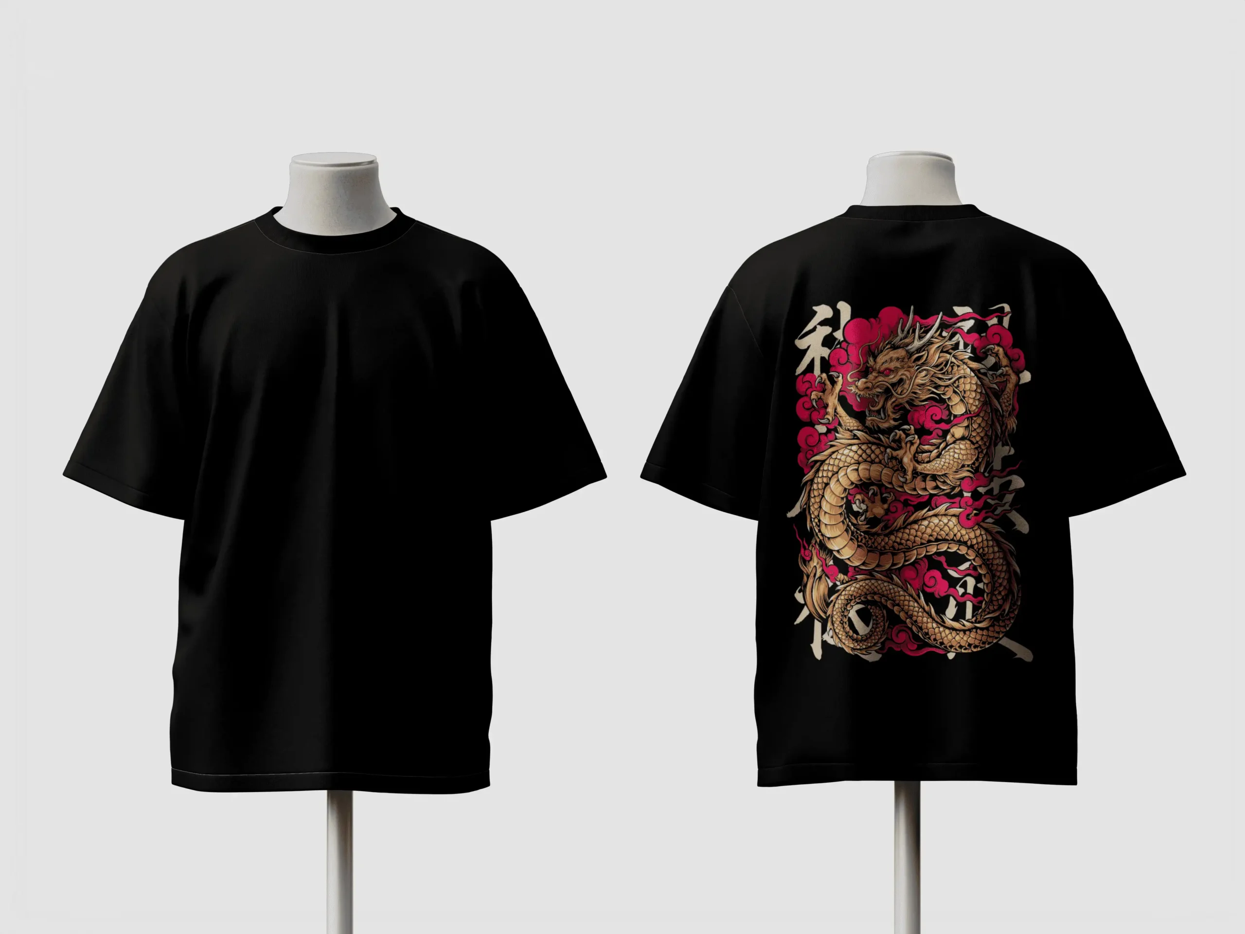 Golden Dragon Oriental Artwork Oversized T-Shirt