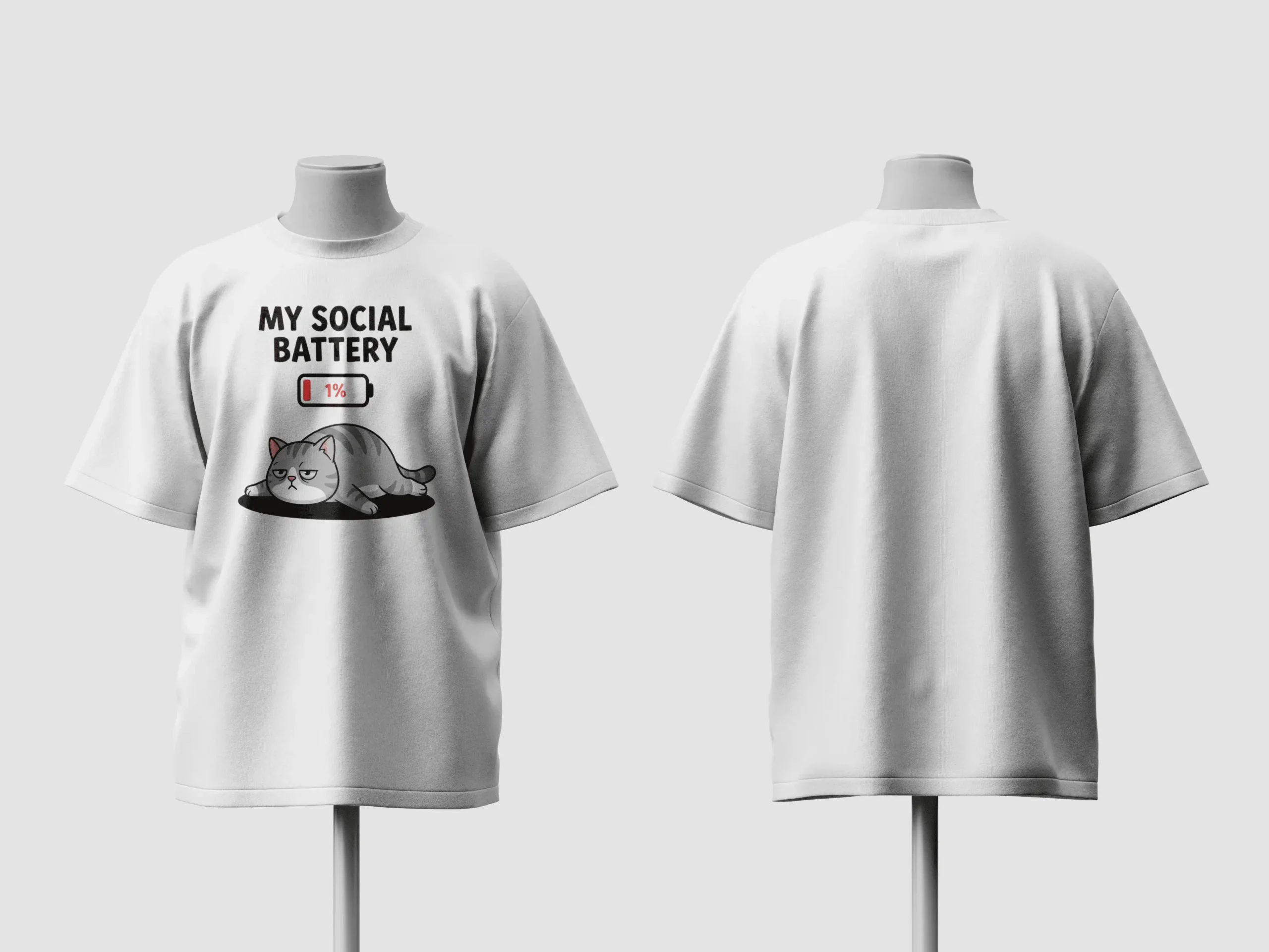 My Social Battery 1% Cute Grumpy Cat Graphic Oversized T-Shirt