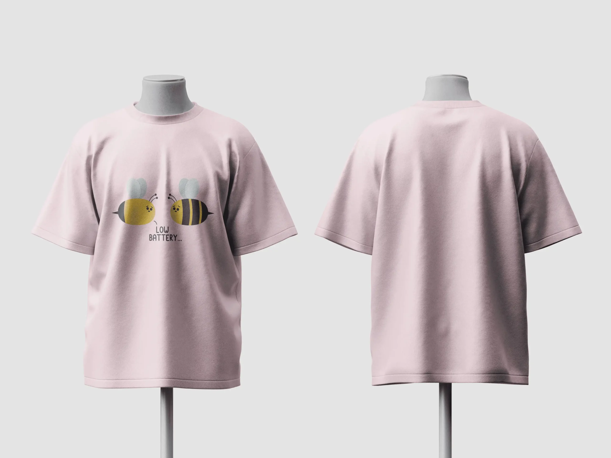 Low Battery Cute Tired Bees Graphic Oversized T-Shirt