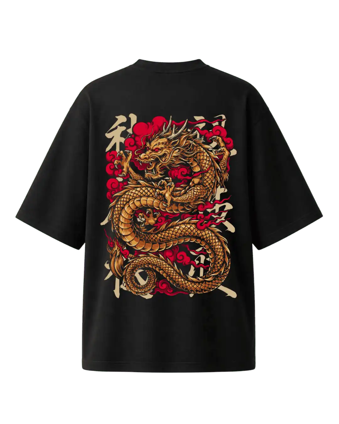 Golden Dragon Oriental Artwork Oversized T-Shirt