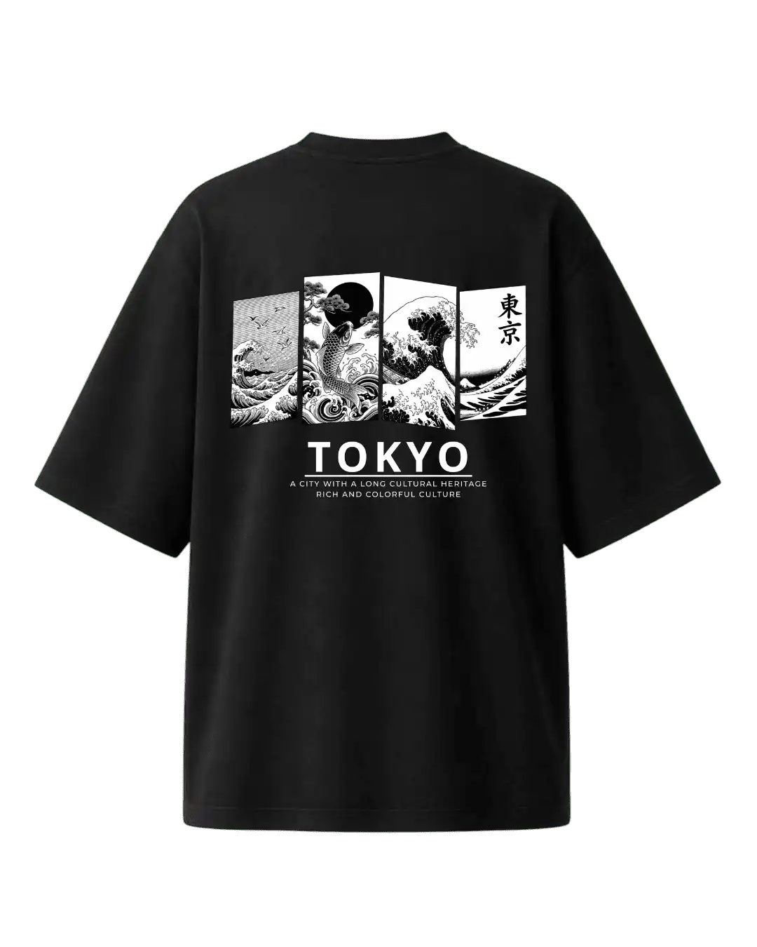 Tokyo Ukiyo-e Hokusai Wave Panel Graphic Oversized T-Shirt
