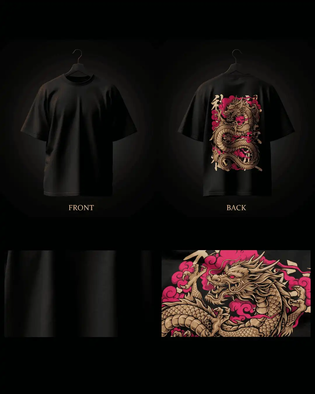 Golden Dragon Oriental Artwork Oversized T-Shirt