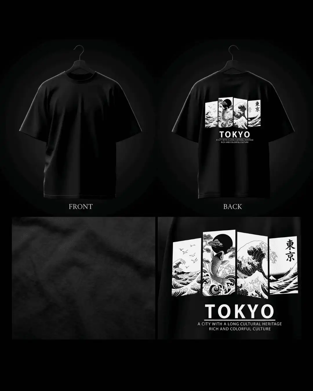 Tokyo Ukiyo-e Hokusai Wave Panel Graphic Oversized T-Shirt