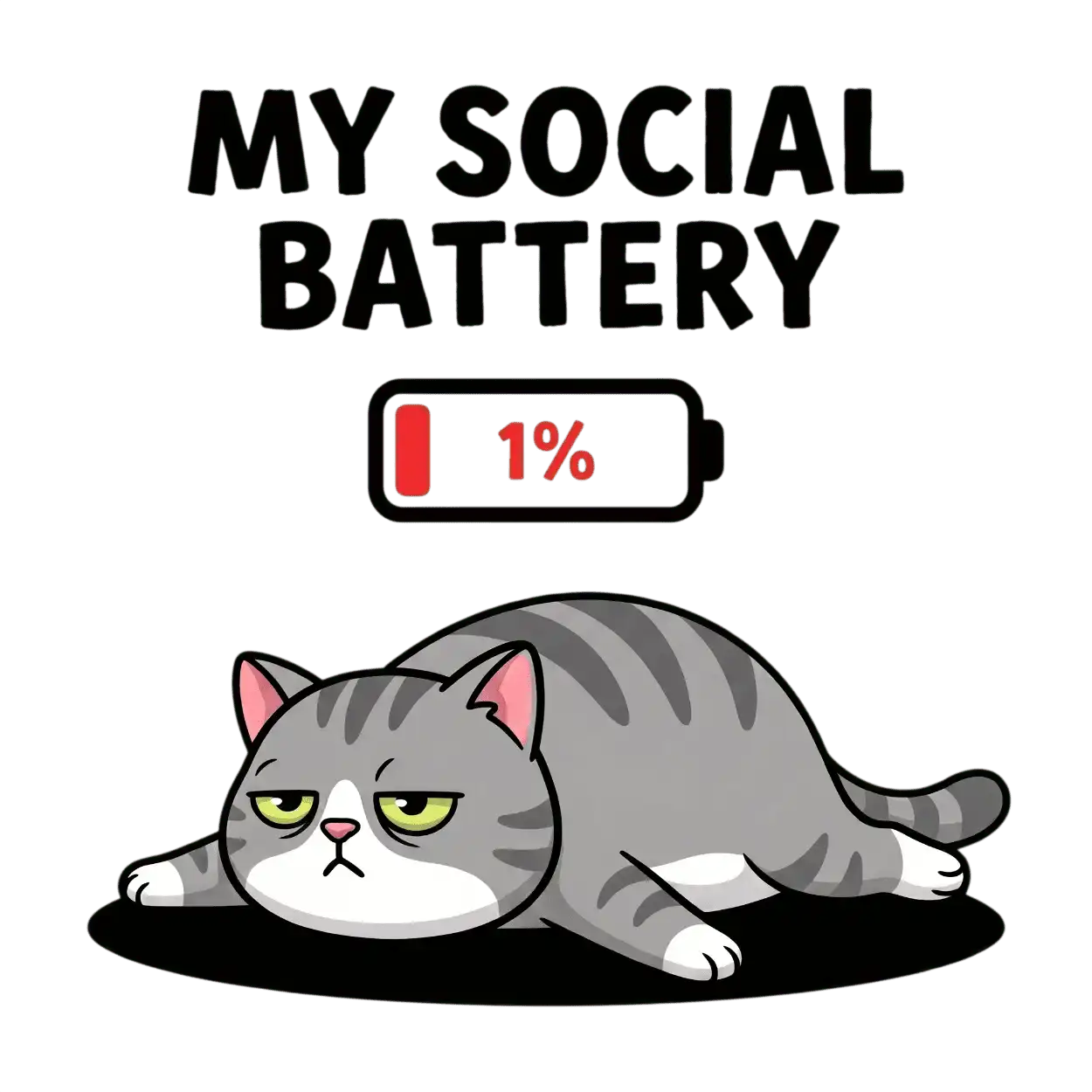 My Social Battery 1% Cute Grumpy Cat Graphic Oversized T-Shirt