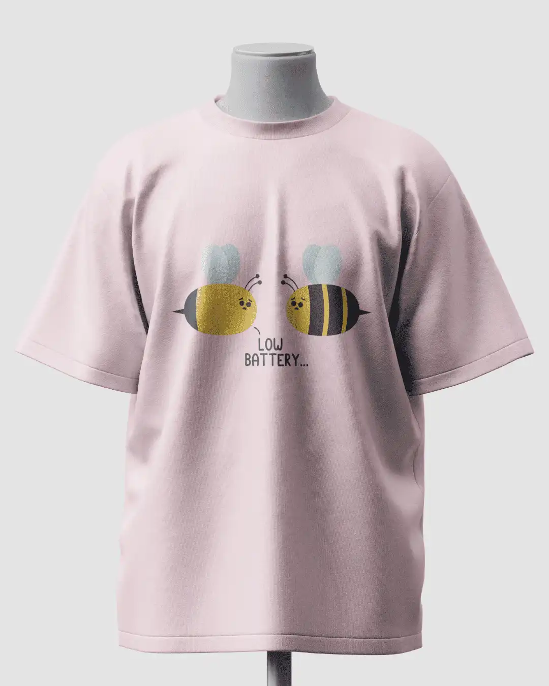 Low Battery Cute Tired Bees Graphic Oversized T-Shirt
