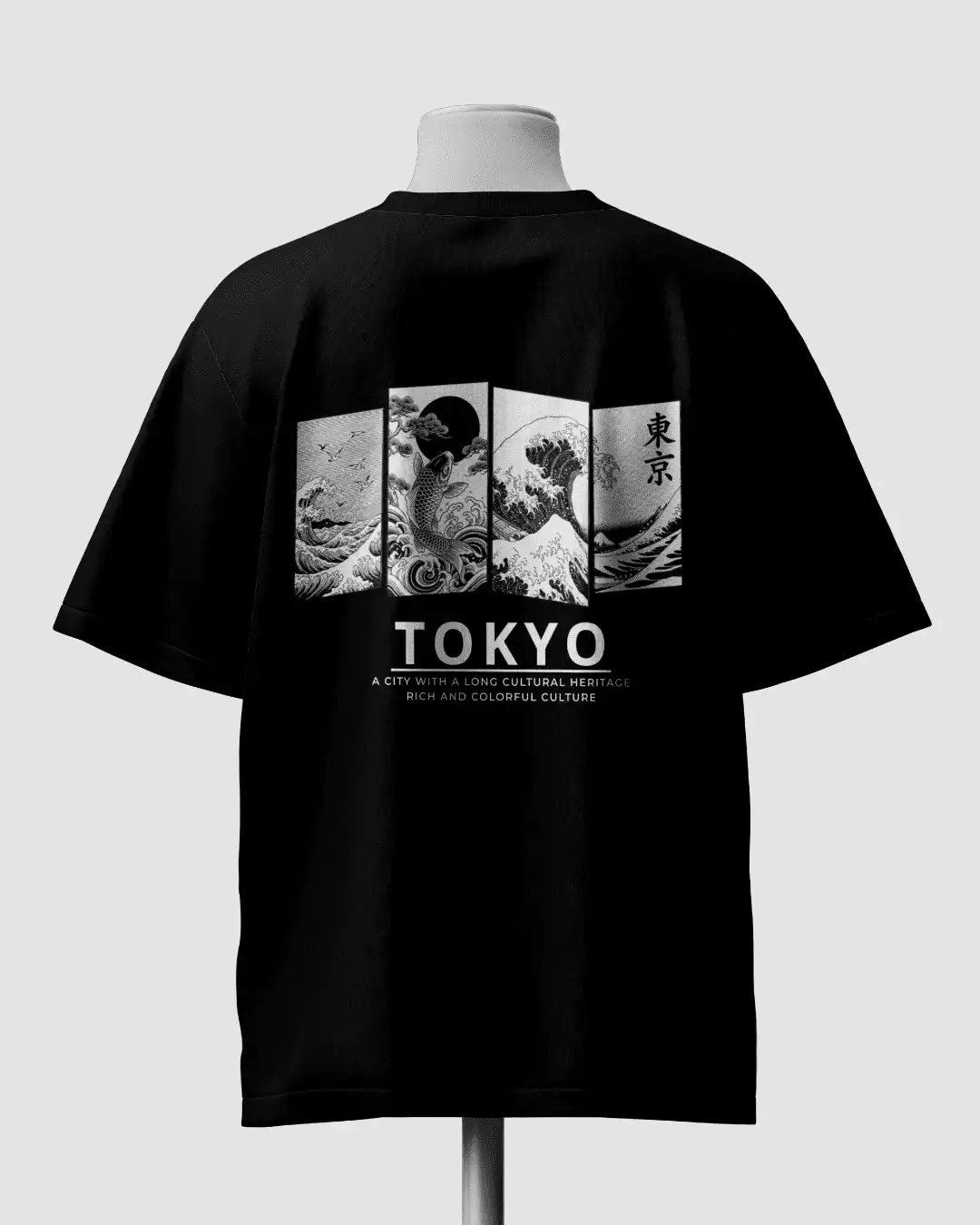 Tokyo Ukiyo-e Hokusai Wave Panel Graphic Oversized T-Shirt