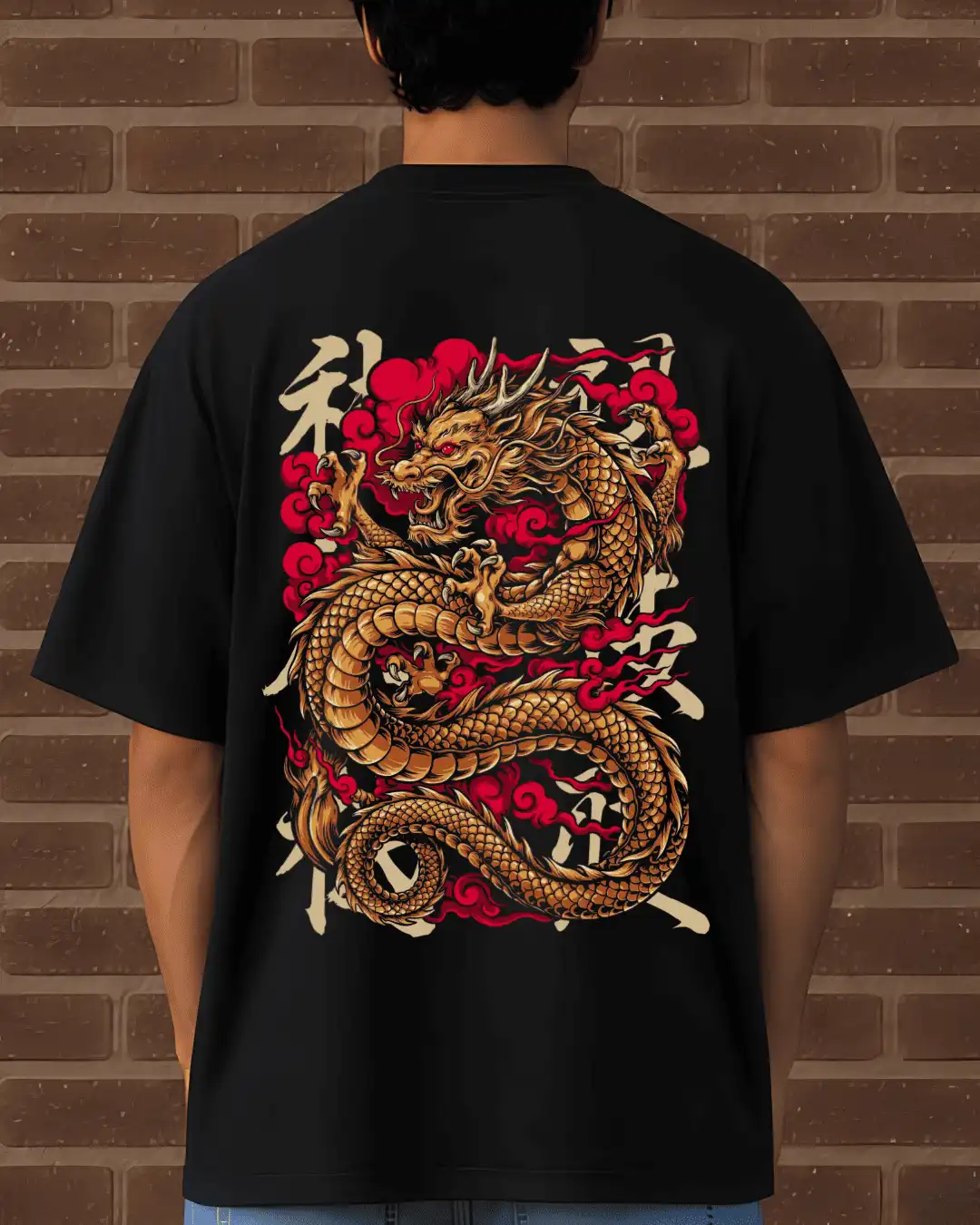 Golden Dragon Oriental Artwork Oversized T-Shirt