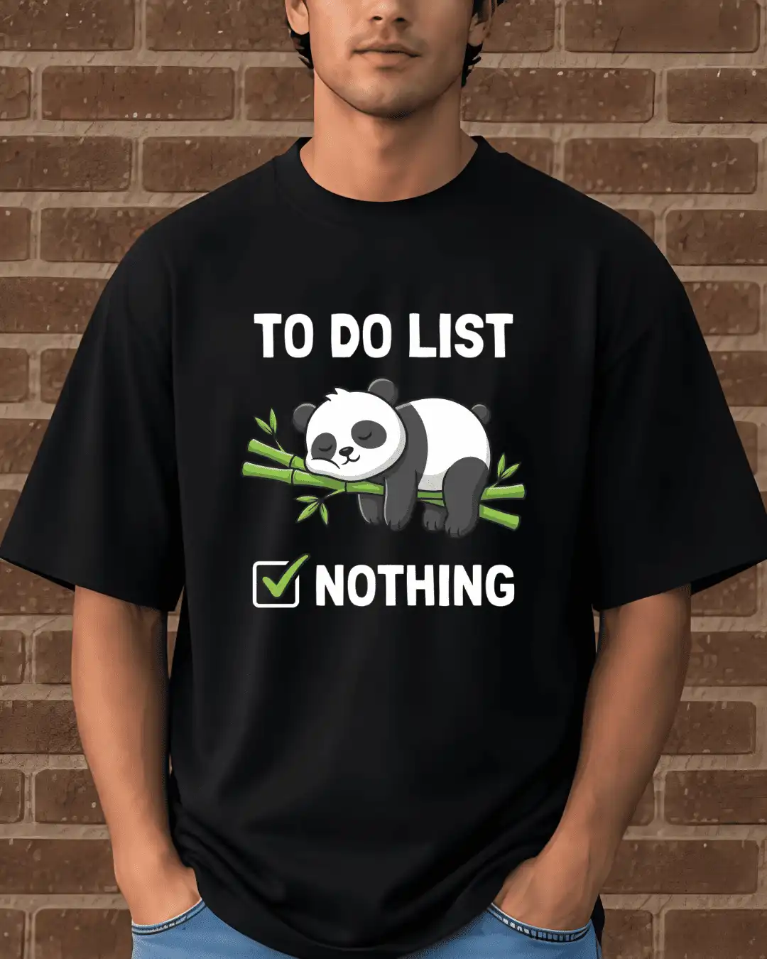 To Do List Nothing Cute Panda Graphic Oversized T-Shirt
