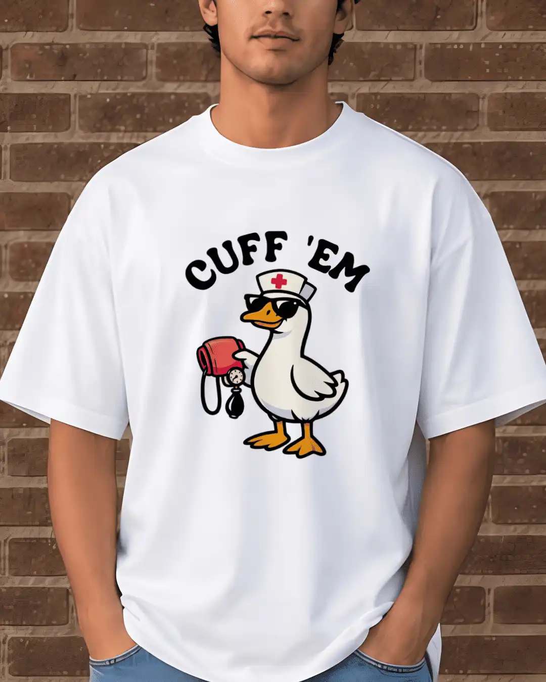 Cuff 'Em Funny Nurse Duck Graphic Oversized T-Shirt