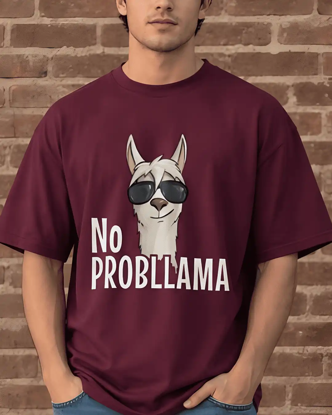 No Probllama Funny Llama Graphic Oversized T-Shirt