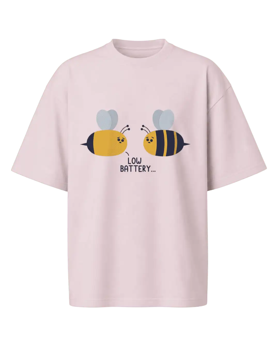 Low Battery Cute Tired Bees Graphic Oversized T-Shirt