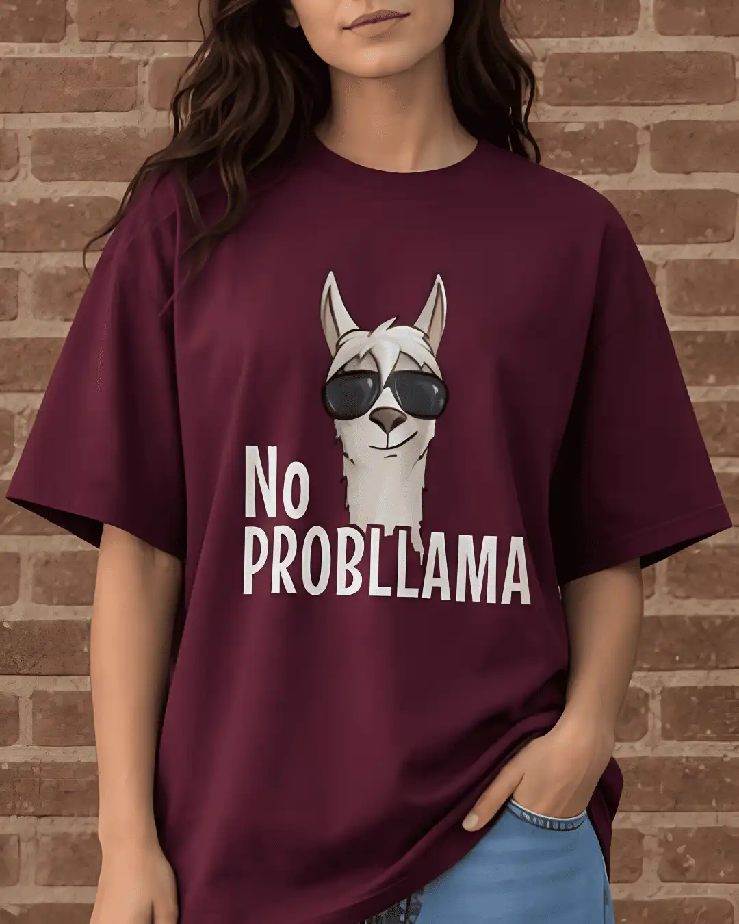 No Probllama Funny Llama Graphic Oversized T-Shirt