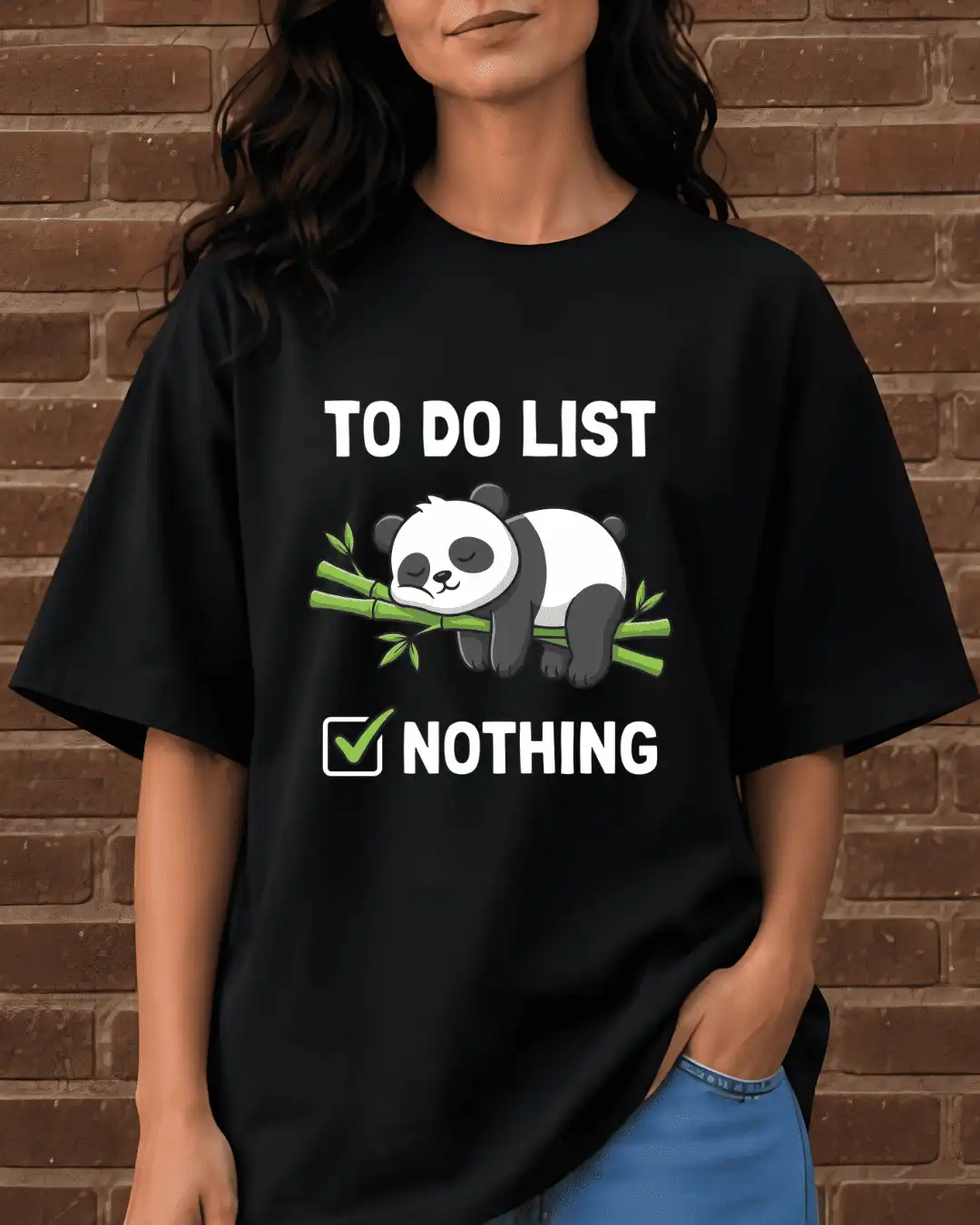 To Do List Nothing Cute Panda Graphic Oversized T-Shirt