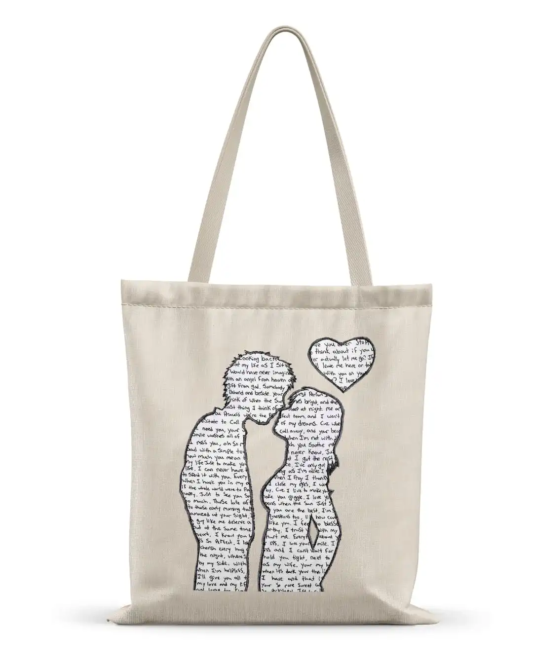 Romantic Couple Typography Canvas Tote Bag Love Letter Graphic Tote