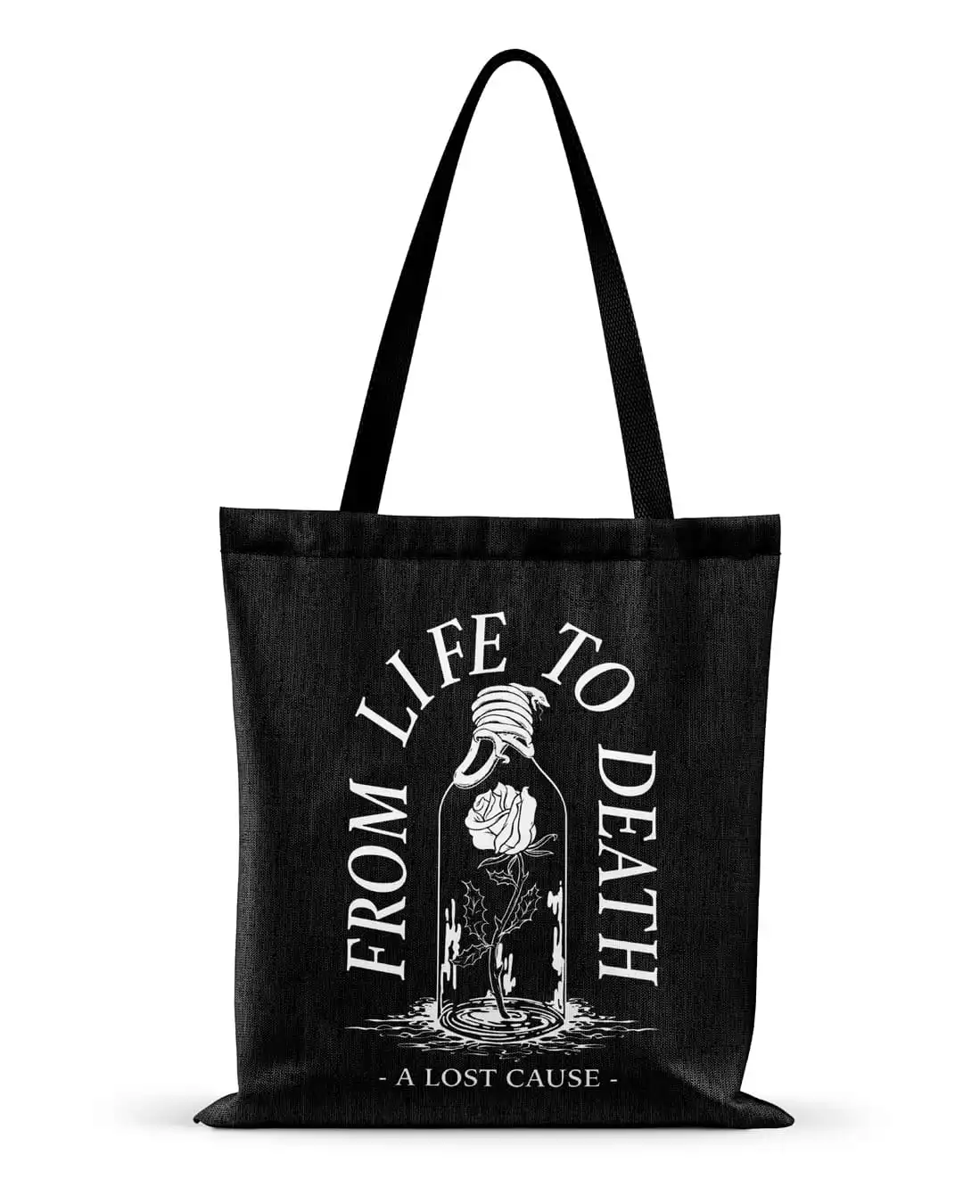From Life To Death Rose In Glass Jar Black Canvas Tote Bag Goth Shopper